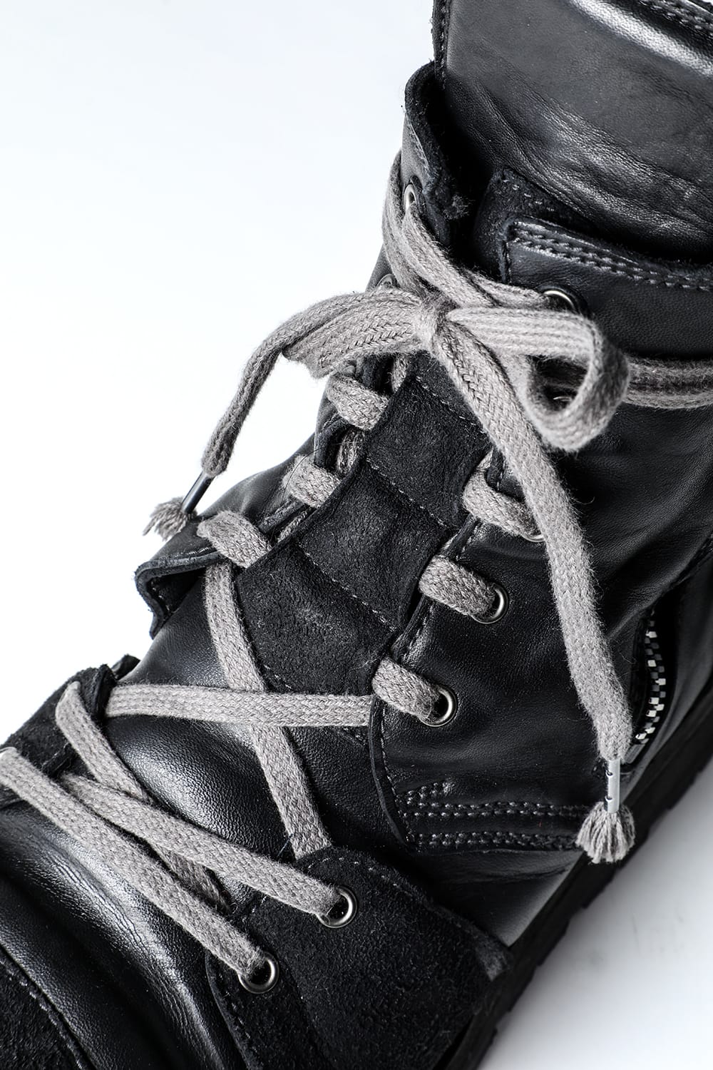 Horse Leather Lace Up Sneaker Boots  Black
