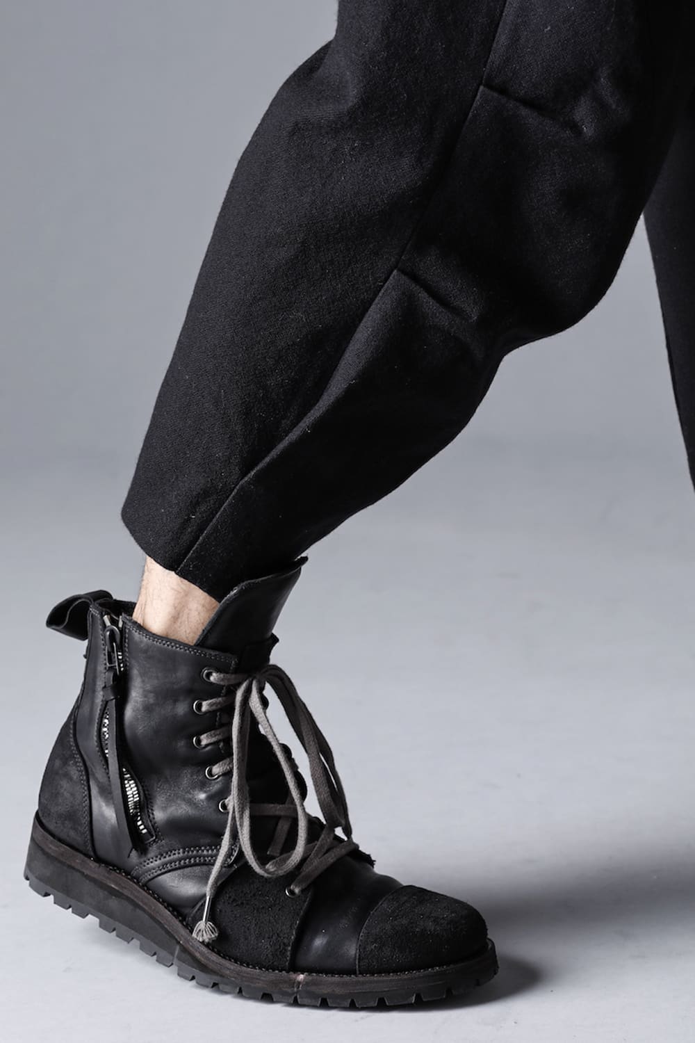 Horse Leather Lace Up Sneaker Boots  Black