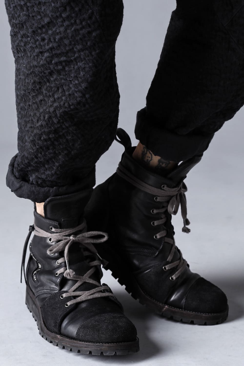 Horse Leather Lace Up Sneaker Boots  Black
