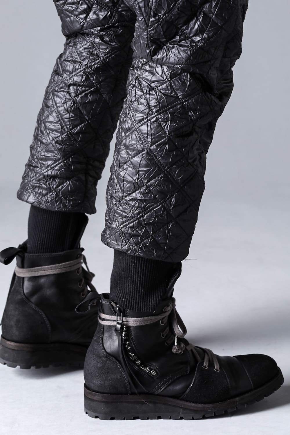 Horse Leather Lace Up Sneaker Boots  Black