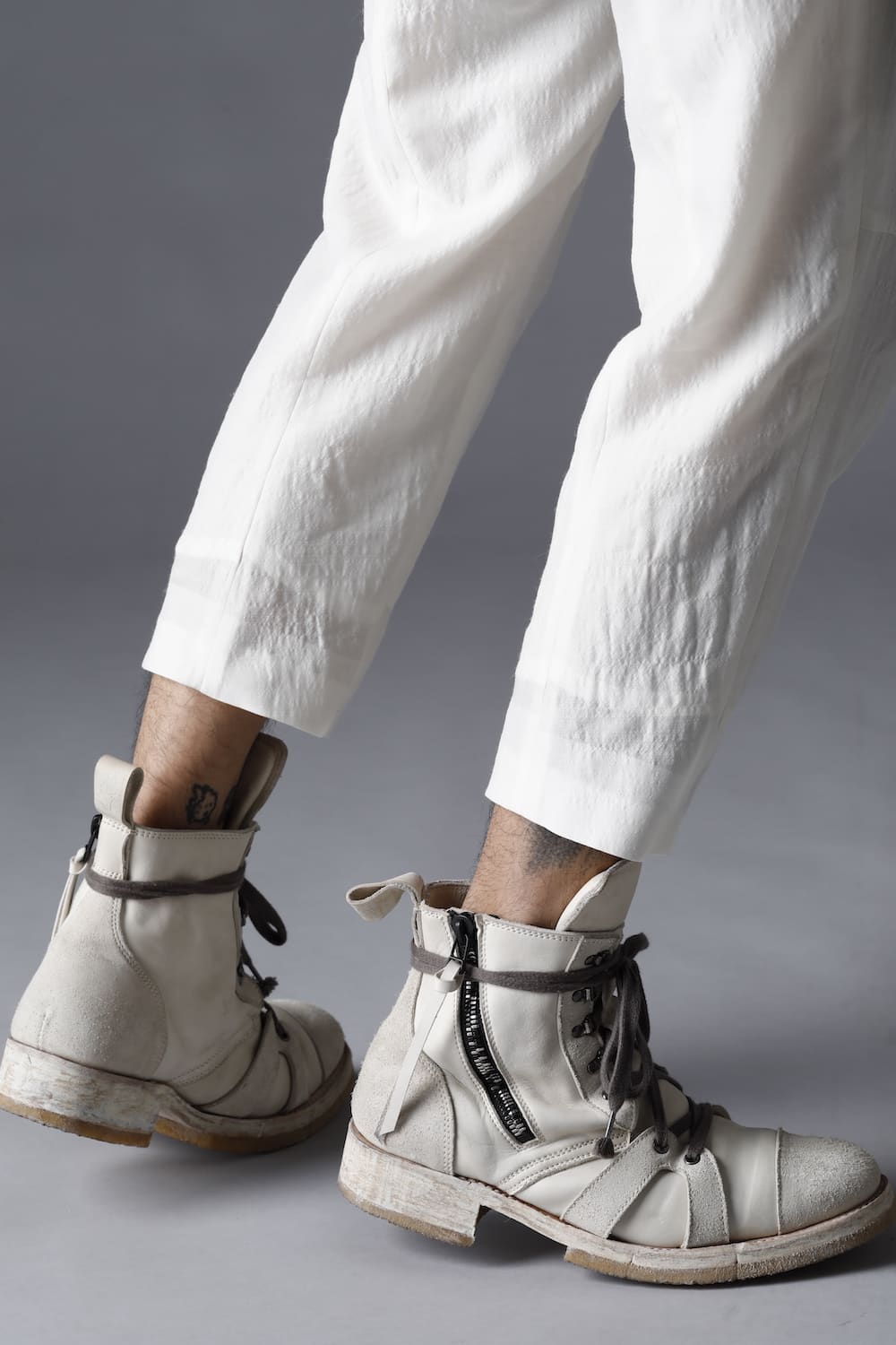 Horse Leather Ankle Boots   Bone White