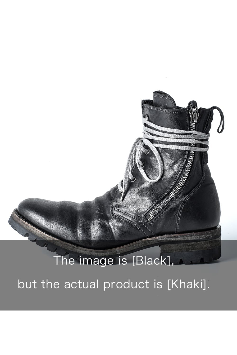 ホースレザーレースアップブーツ  カーキ