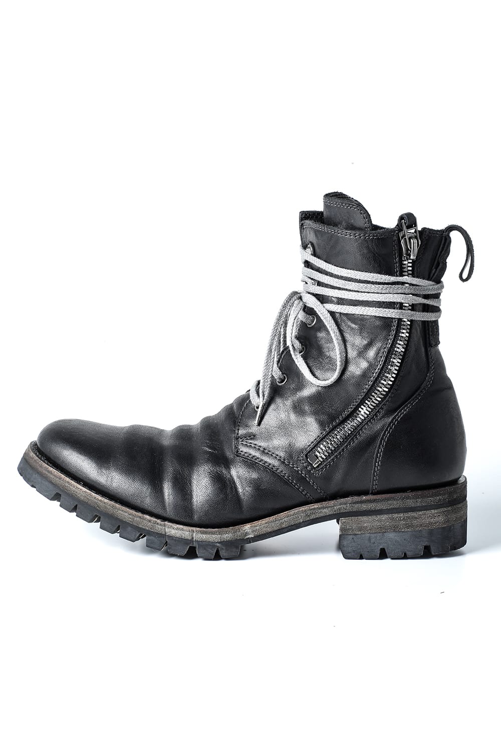 Horse Leather Lace Up Boots  Black