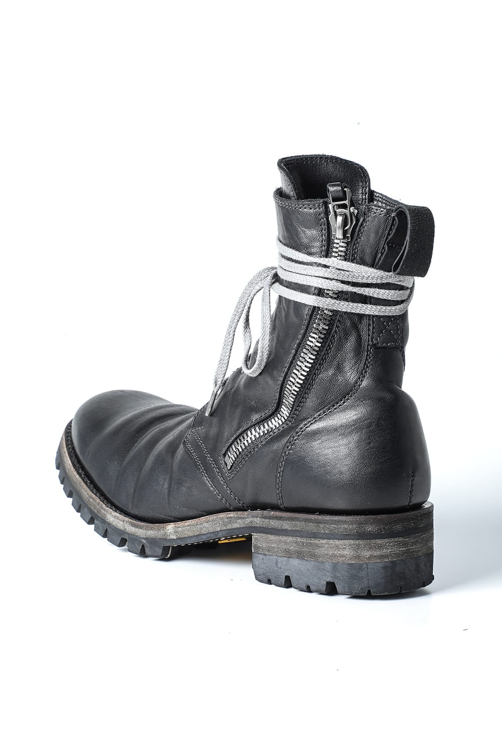 Horse Leather Lace Up Boots  Black