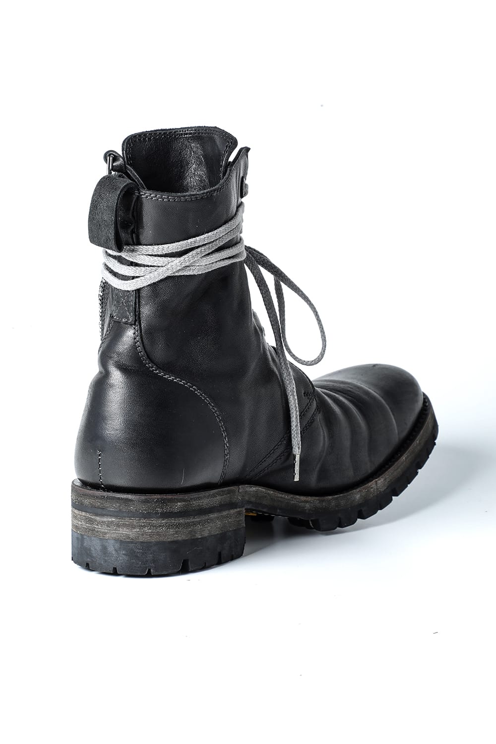 Horse Leather Lace Up Boots  Black