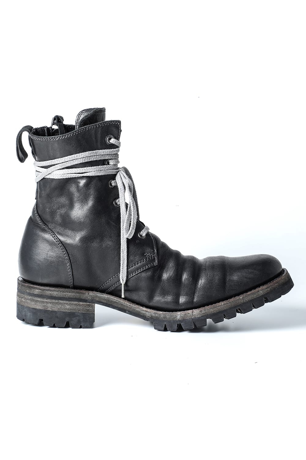 Horse Leather Lace Up Boots  Black