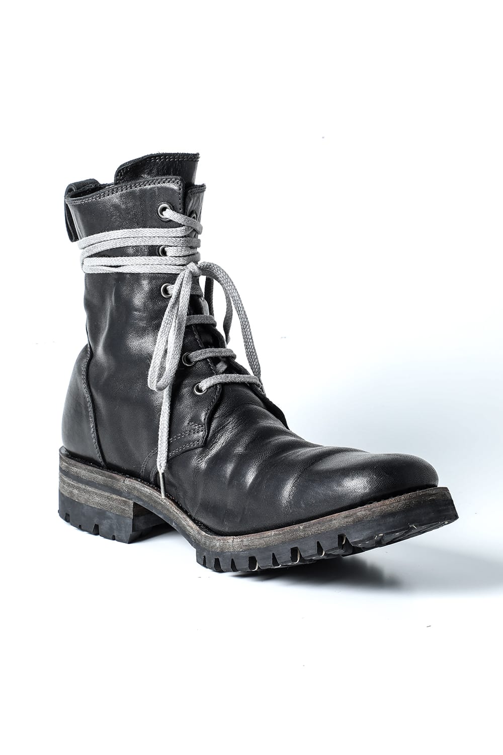 Horse Leather Lace Up Boots  Black