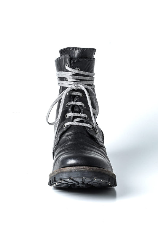 Horse Leather Lace Up Boots  Black