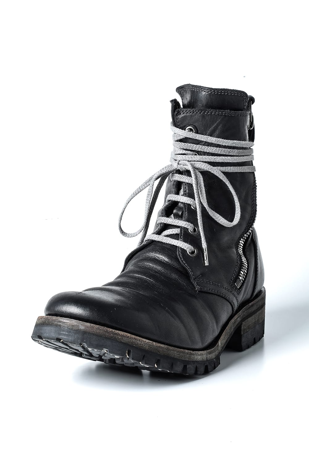 Horse Leather Lace Up Boots  Black
