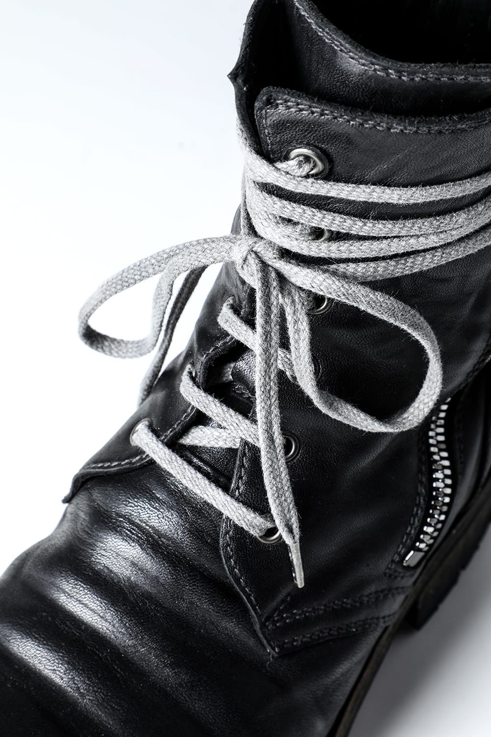 Horse Leather Lace Up Boots  Black