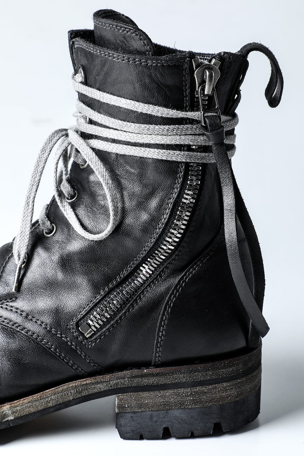 Horse Leather Lace Up Boots  Black