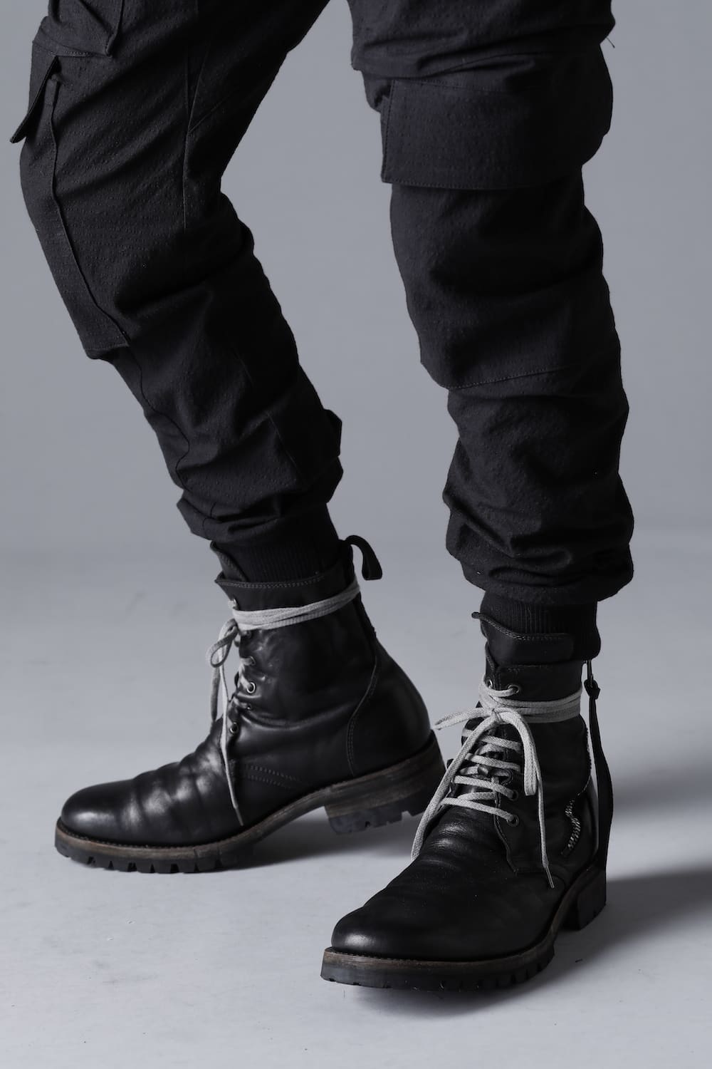 Horse Leather Lace Up Boots  Black