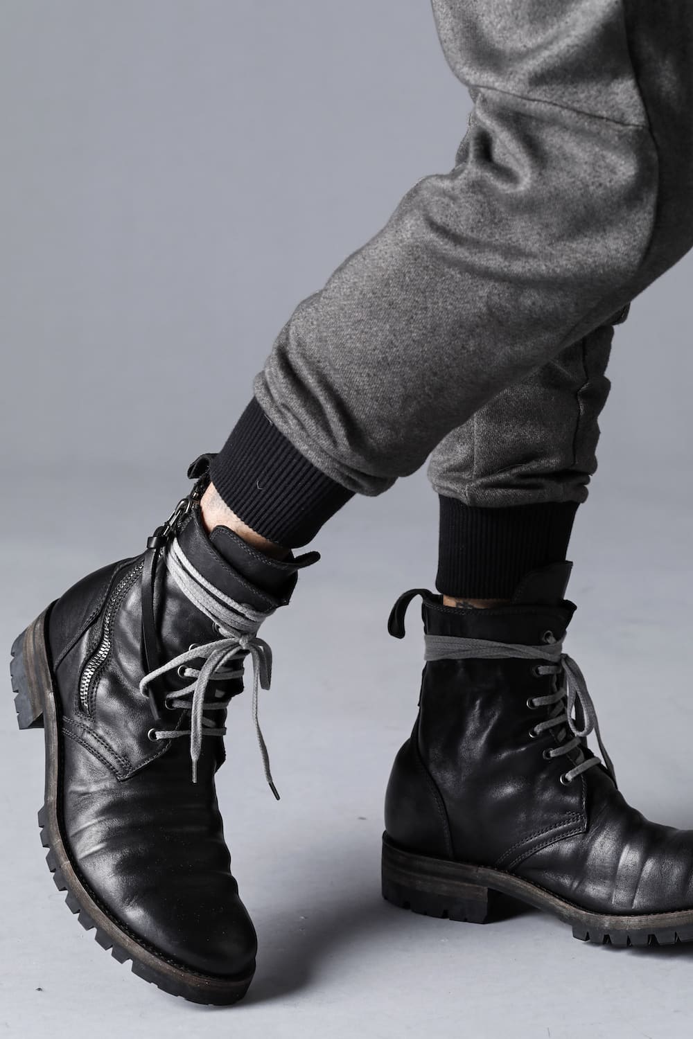Horse Leather Lace Up Boots  Black