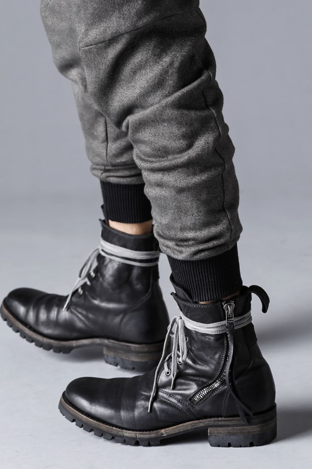 Horse Leather Lace Up Boots  Black