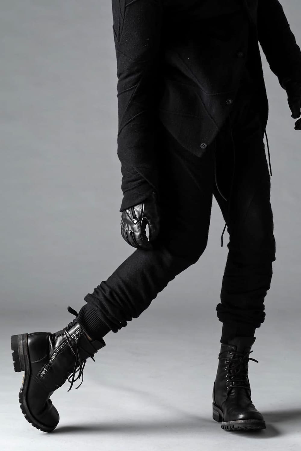 Horse Leather Lace Up Boots  Black