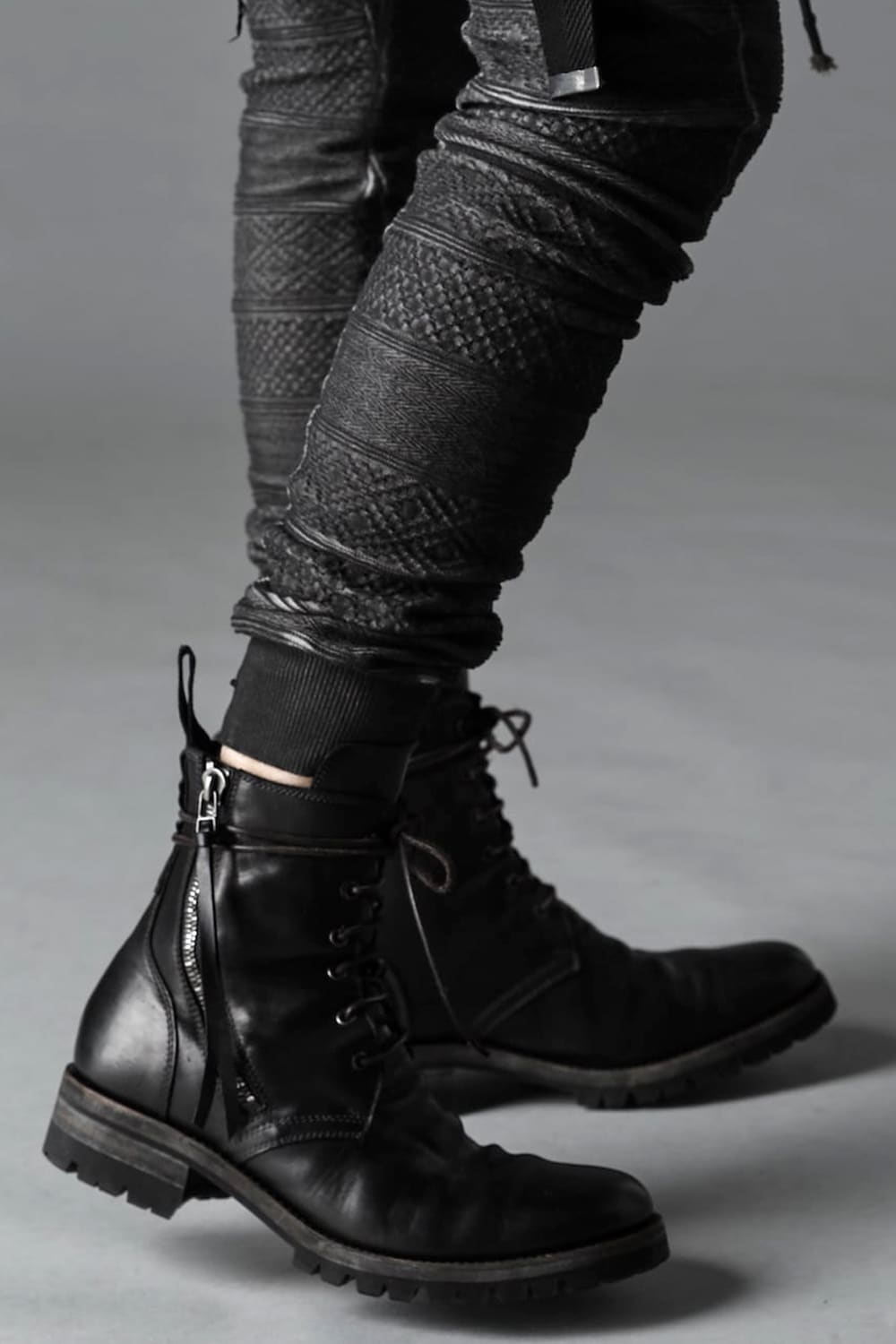Horse Leather Lace Up Boots  Black