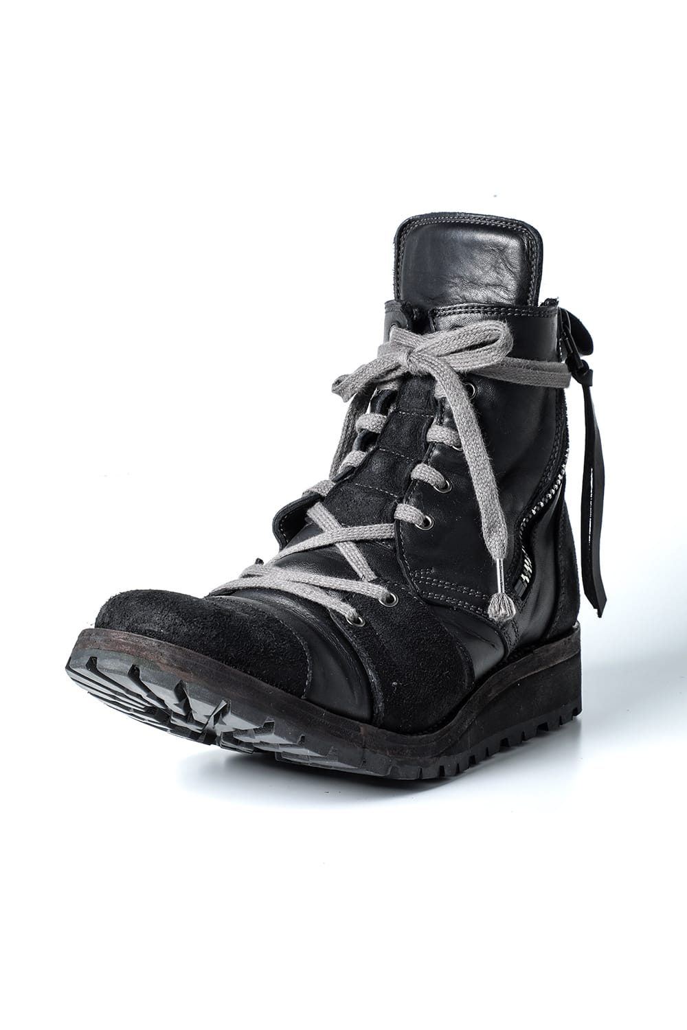 Horse Leather Lace-Up Sneaker Boots   Black