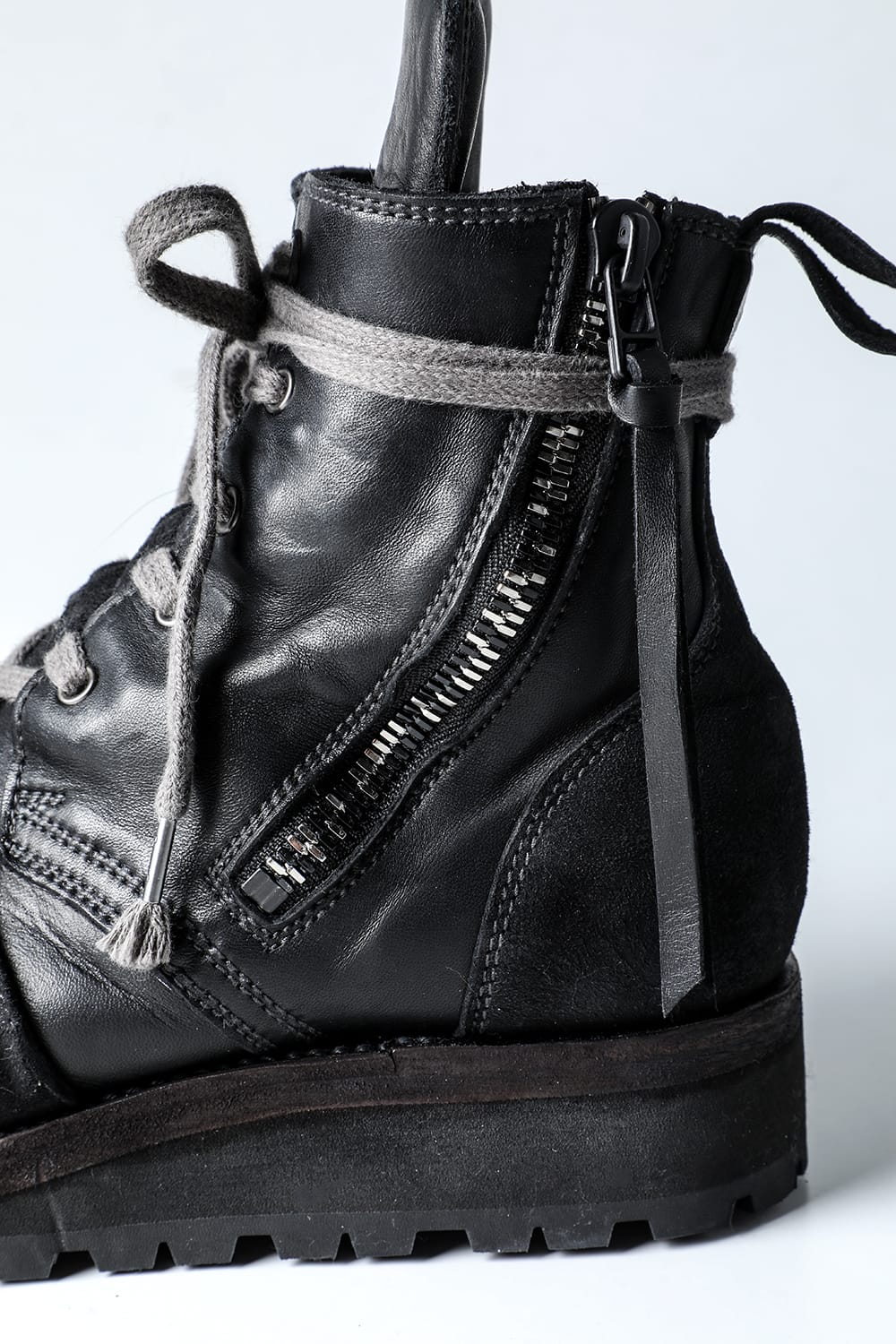 Horse Leather Lace-Up Sneaker Boots   Black
