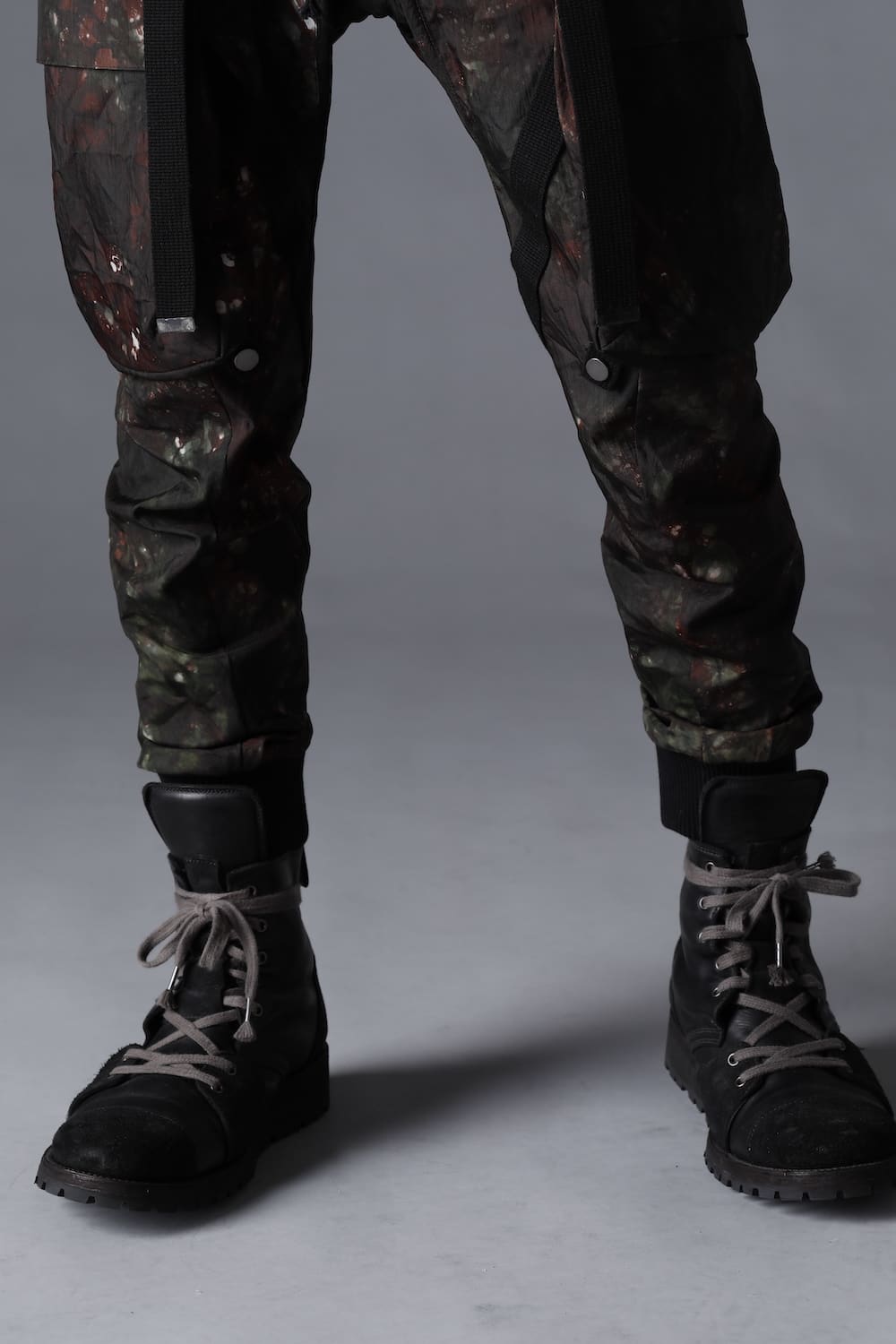 Horse Leather Lace-Up Sneaker Boots   Black