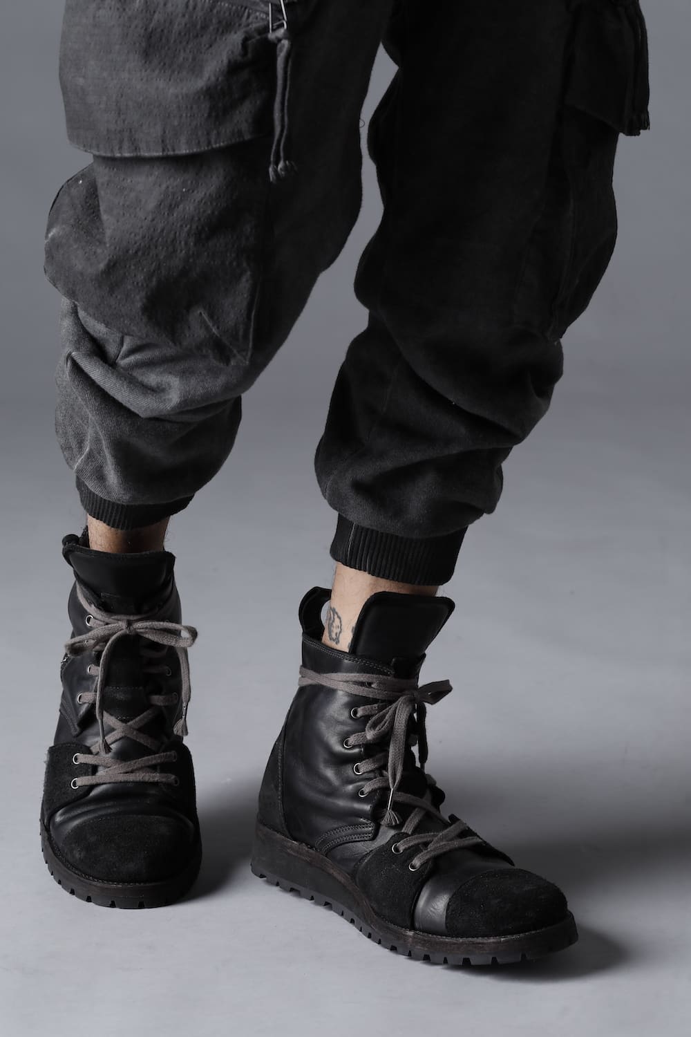 Horse Leather Lace-Up Sneaker Boots   Black