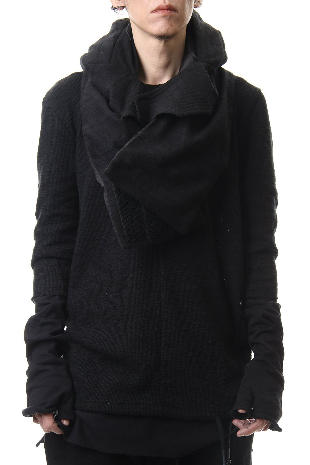 Wool x Rayon x Cotton Jacquard Striped Down Hood Snood