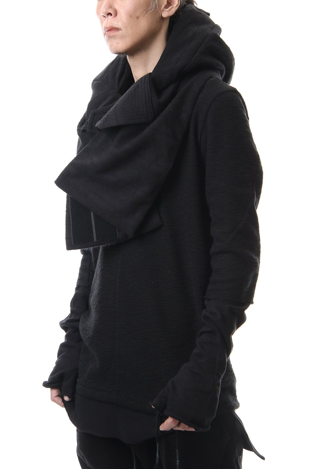 Wool x Rayon x Cotton Jacquard Striped Down Hood Snood