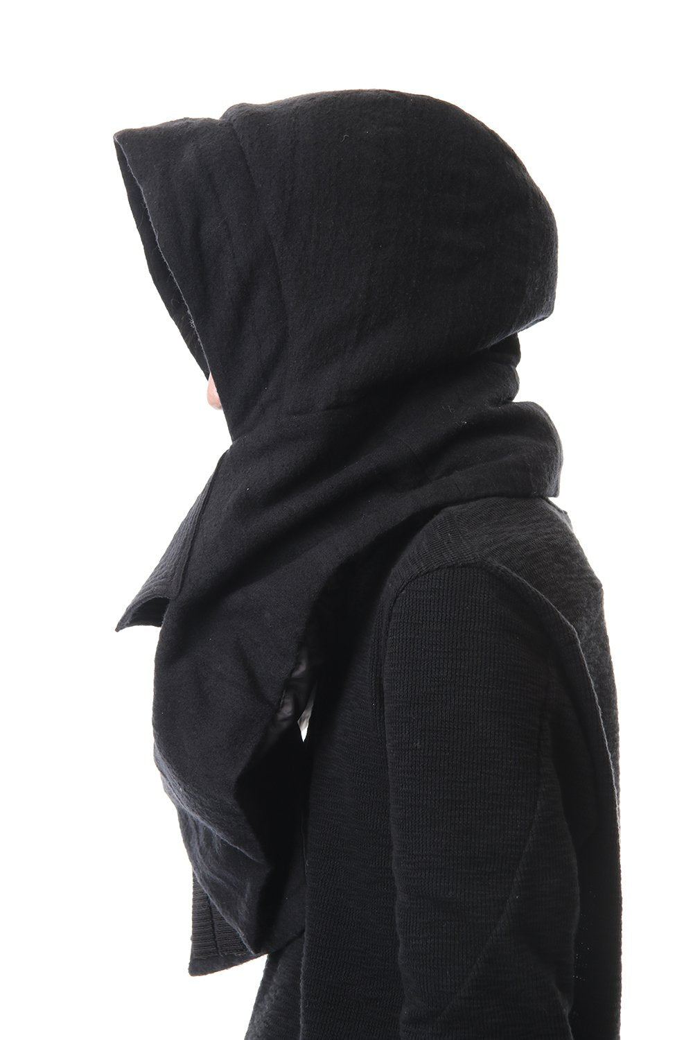 Wool x Rayon x Cotton Jacquard Striped Down Hood Snood