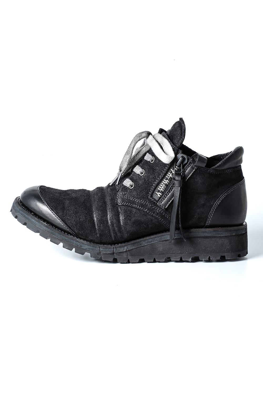 Horse Leather Flat Sole Sneakers Derby Shoes  Black