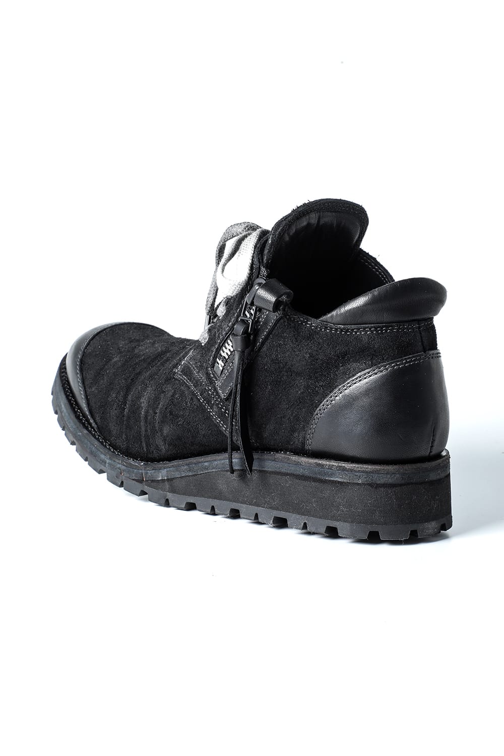 Horse Leather Flat Sole Sneakers Derby Shoes  Black