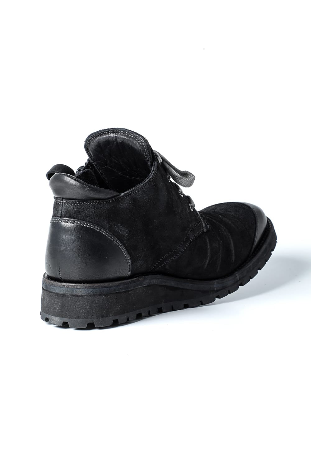 Horse Leather Flat Sole Sneakers Derby Shoes  Black