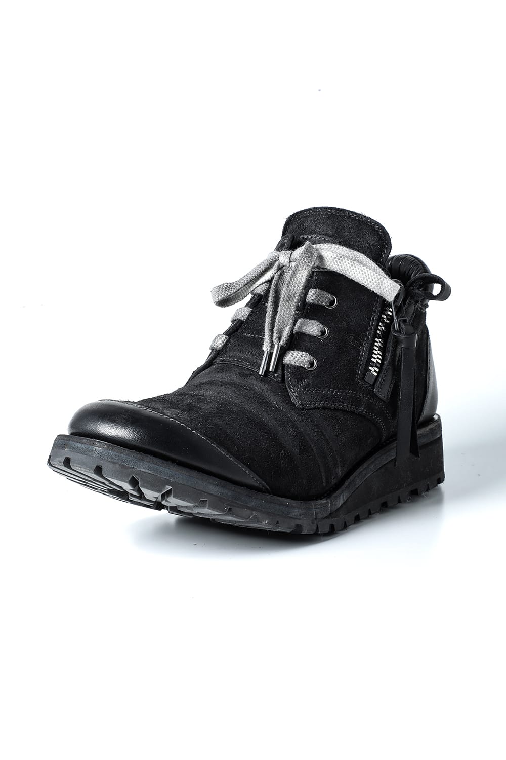 Horse Leather Flat Sole Sneakers Derby Shoes  Black