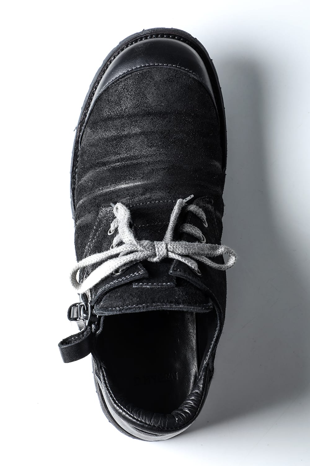 Horse Leather Flat Sole Sneakers Derby Shoes  Black