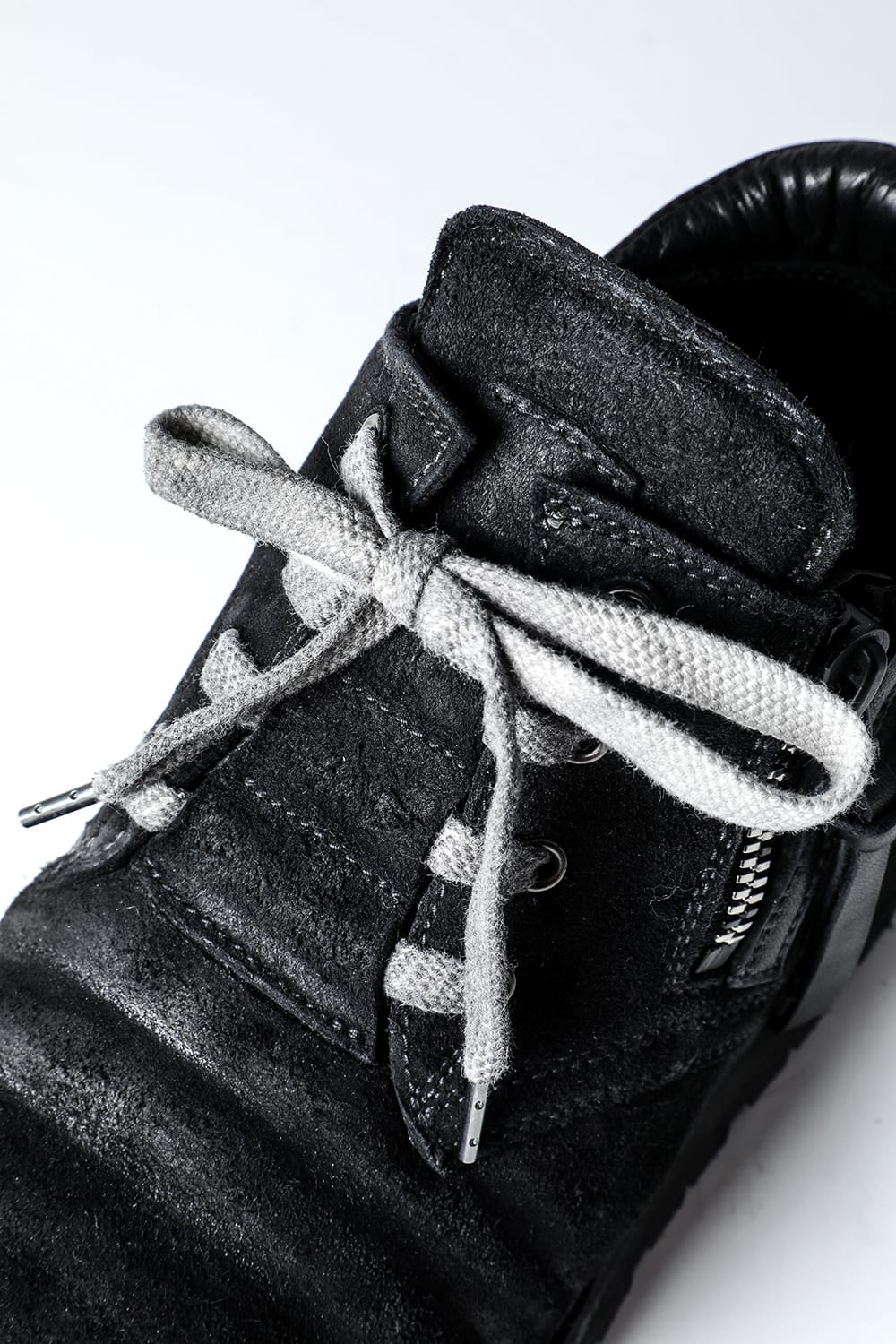 Horse Leather Flat Sole Sneakers Derby Shoes  Black