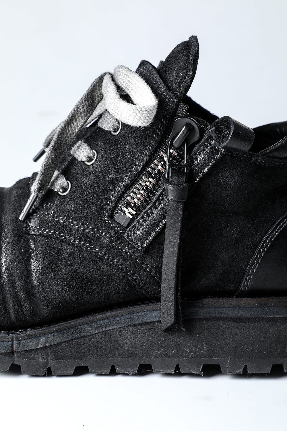 Horse Leather Flat Sole Sneakers Derby Shoes  Black