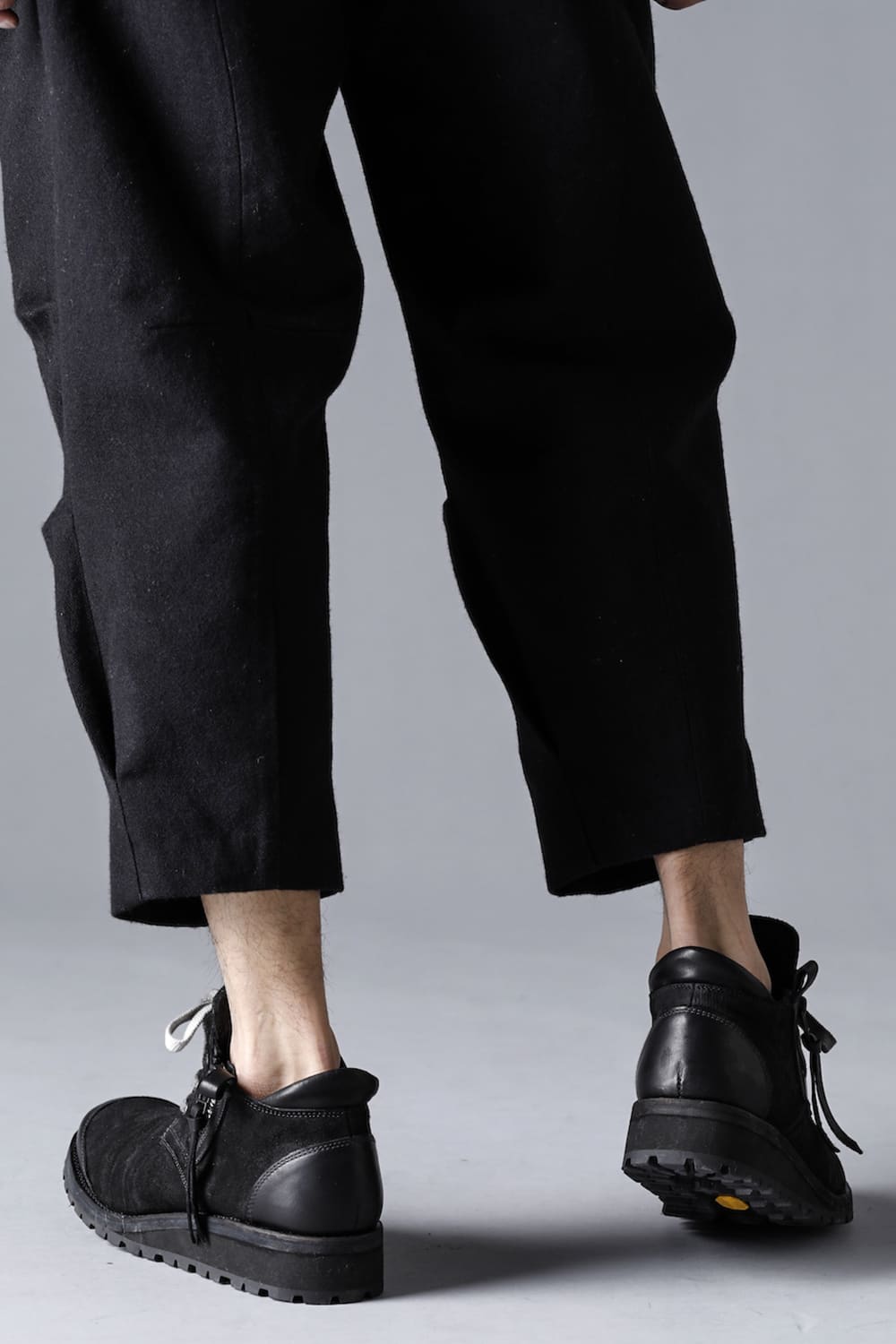 Horse Leather Flat Sole Sneakers Derby Shoes  Black