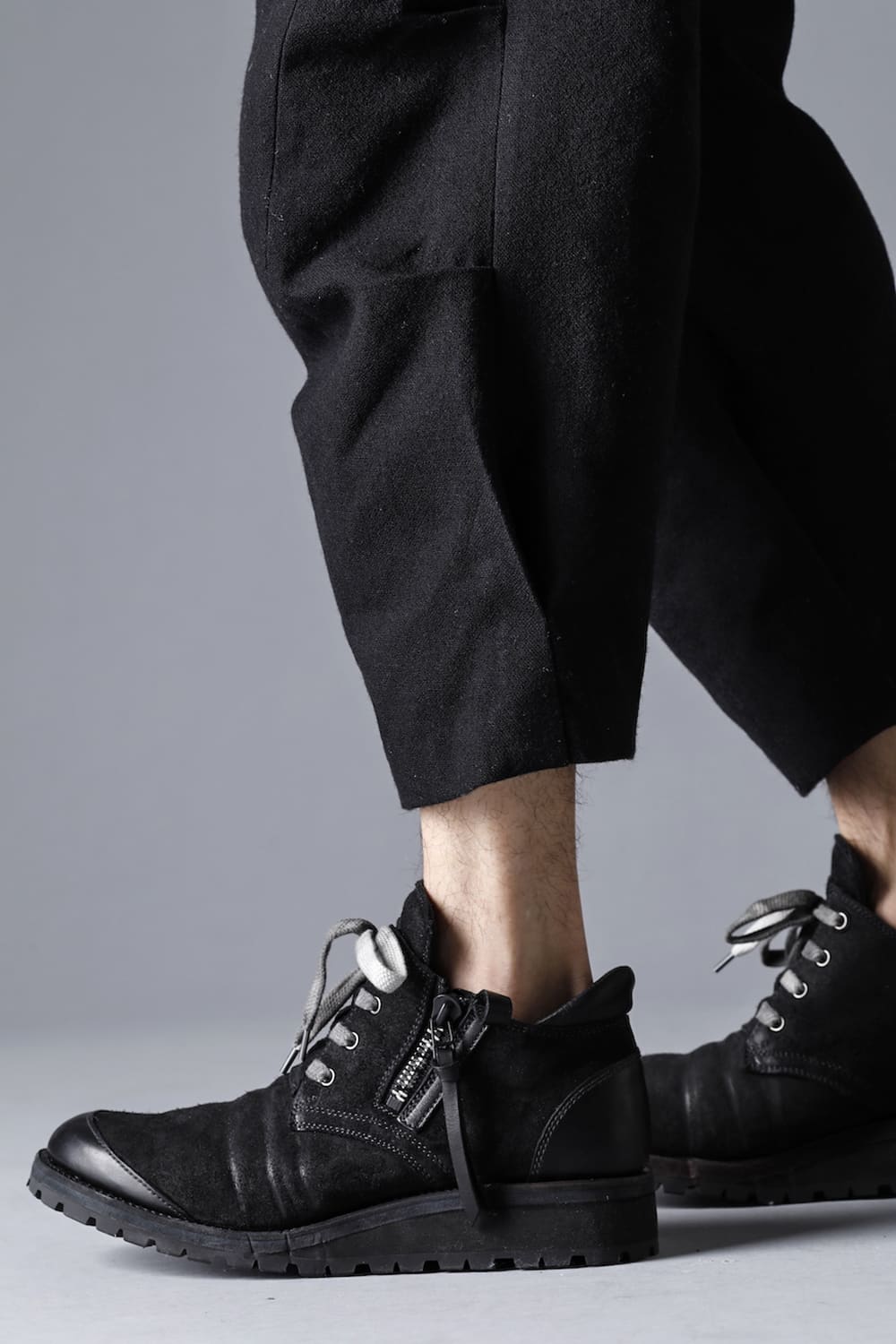 Horse Leather Flat Sole Sneakers Derby Shoes  Black