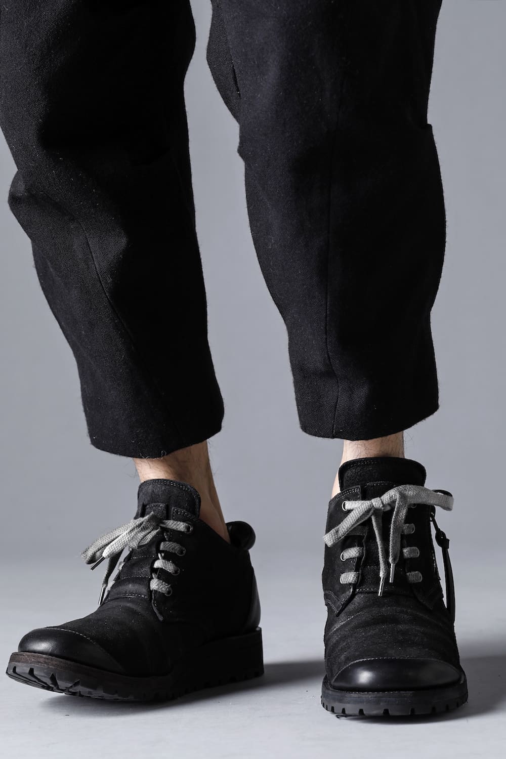 Horse Leather Flat Sole Sneakers Derby Shoes  Black