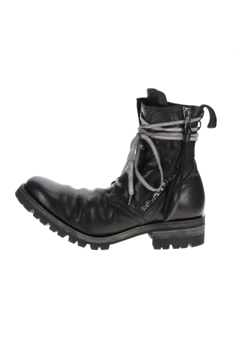 Horse Leathe Lace Up Boots Black