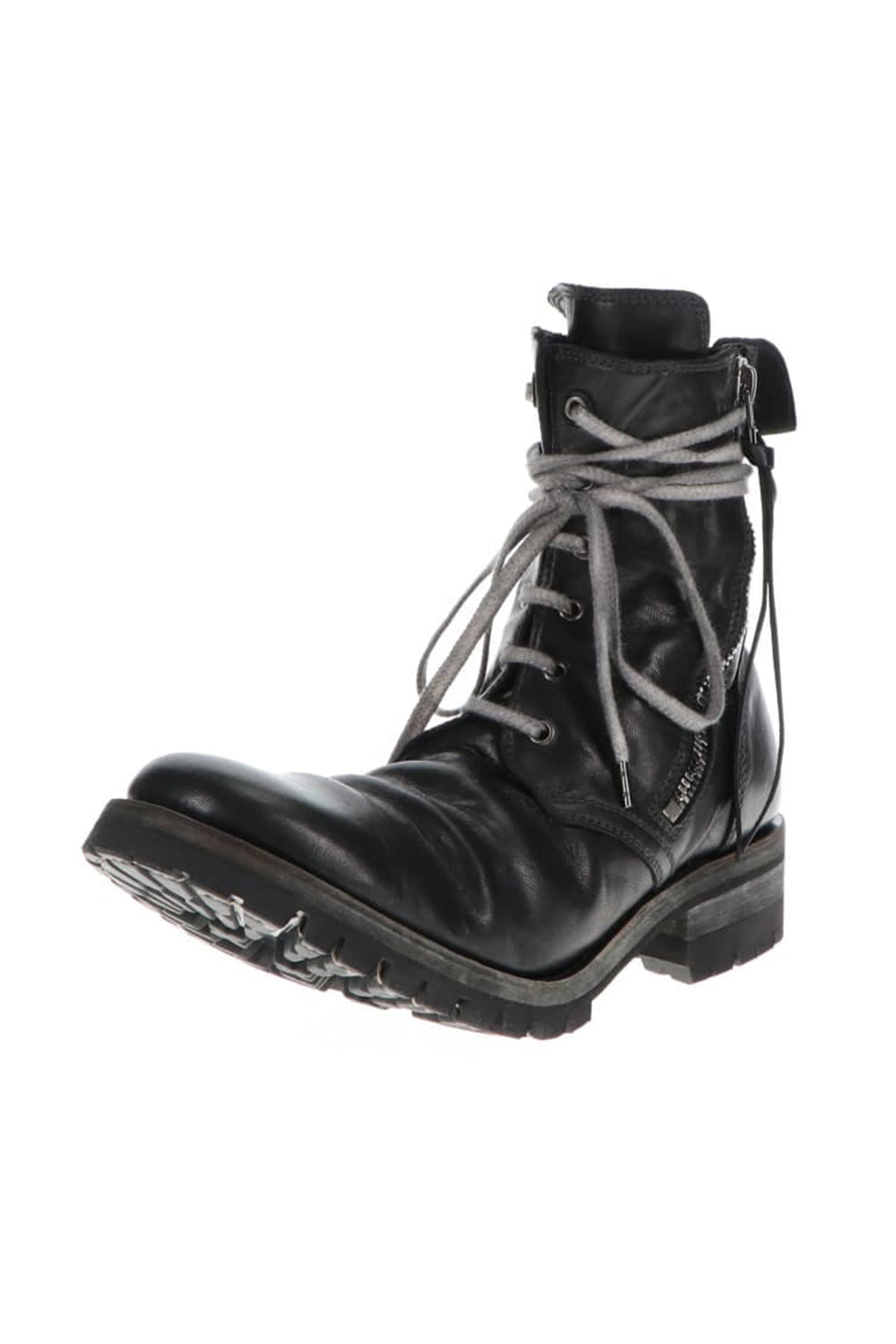 Horse Leathe Lace Up Boots Black