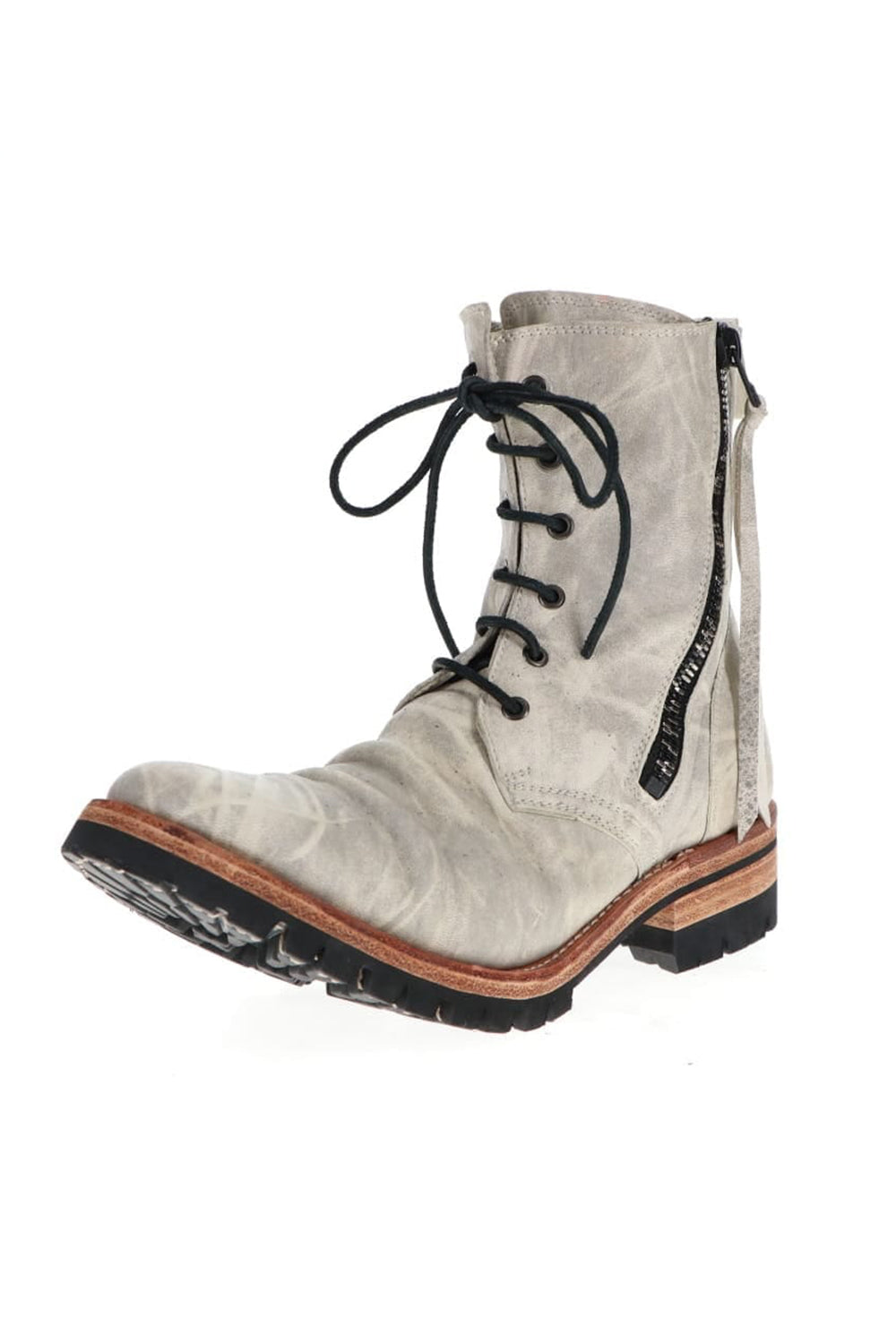 Horse Leathe Lace Up Boots Dusty White