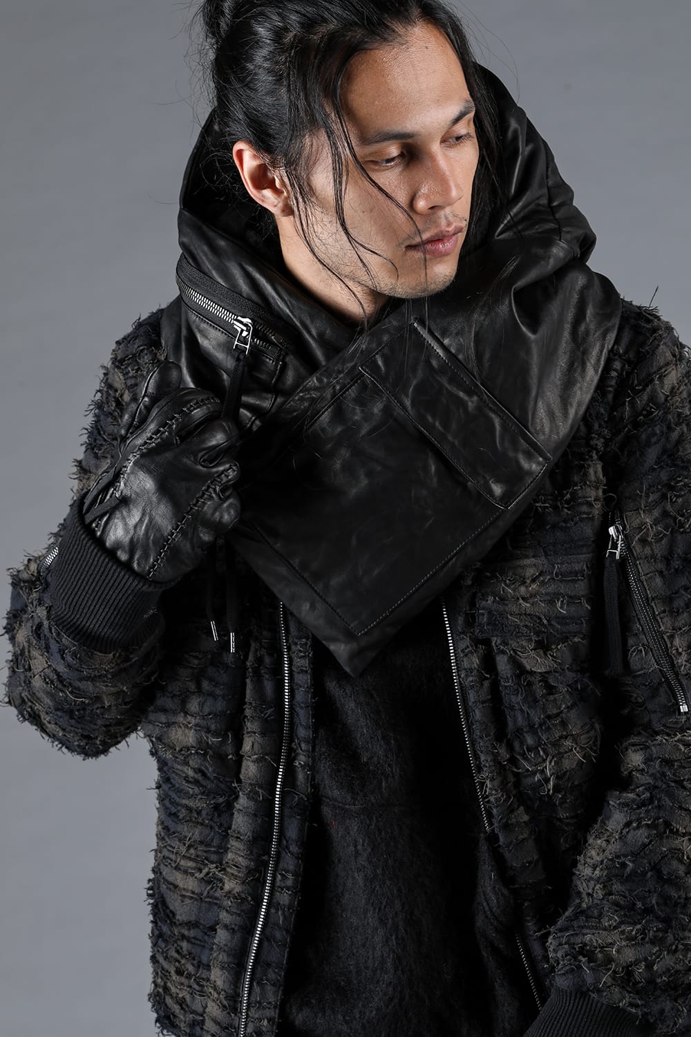 Horse Leather Down Hood Scarf