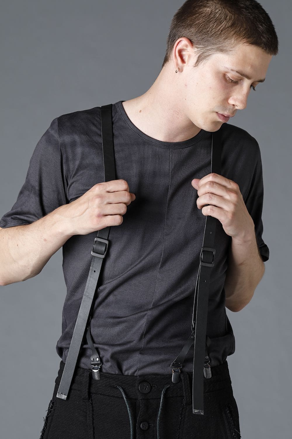 Leather Narrow Suspender Black