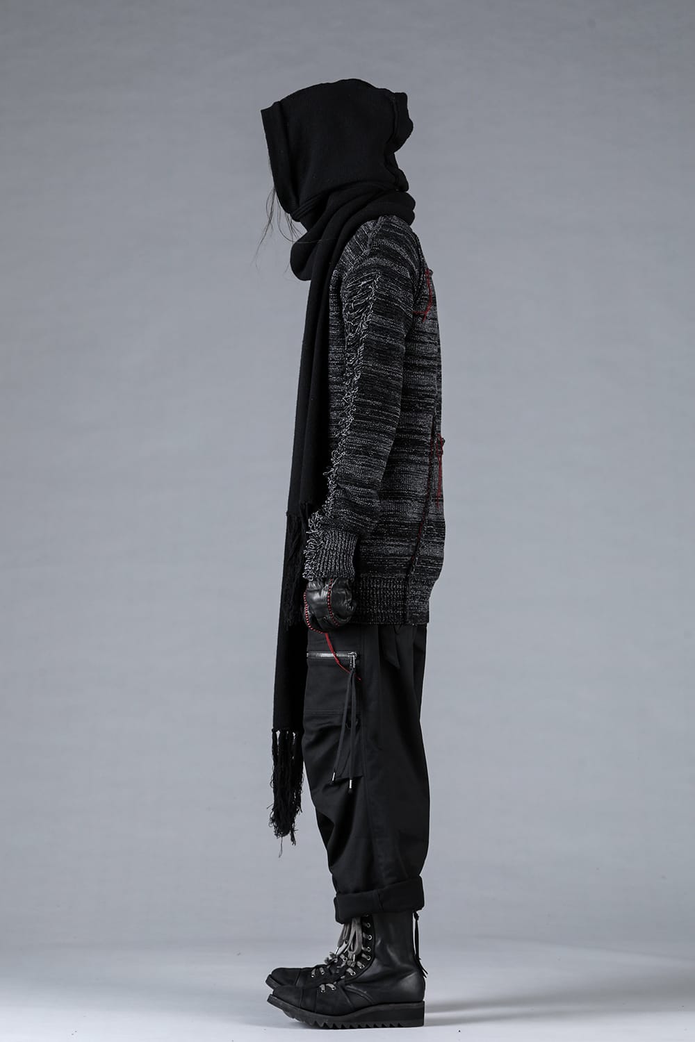 Merino Wool Knit Hood Long Scarf