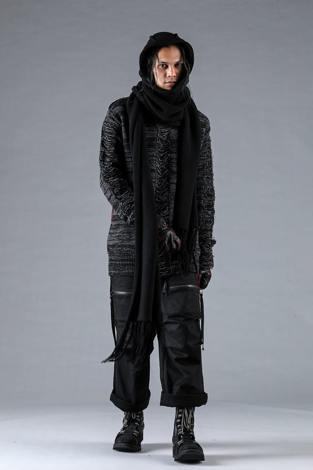 Merino Wool Knit Hood Long Scarf