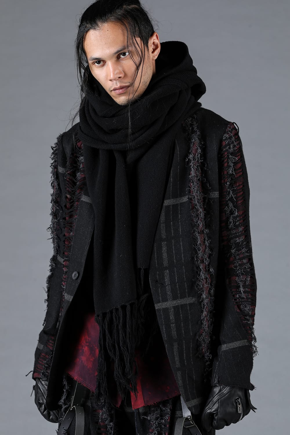 Merino Wool Knit Hood Long Scarf