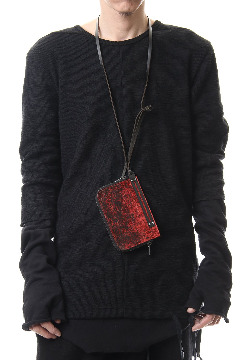 Dusty Leaf Horse Leather Neck Wallet Red