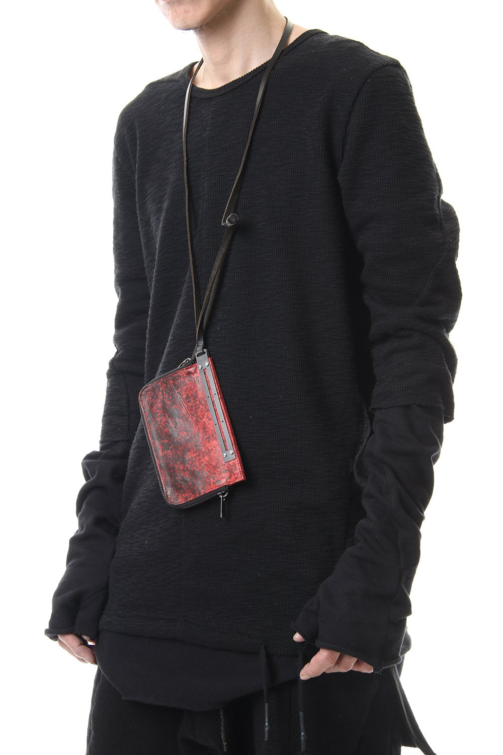 Dusty Leaf Horse Leather Neck Wallet Red