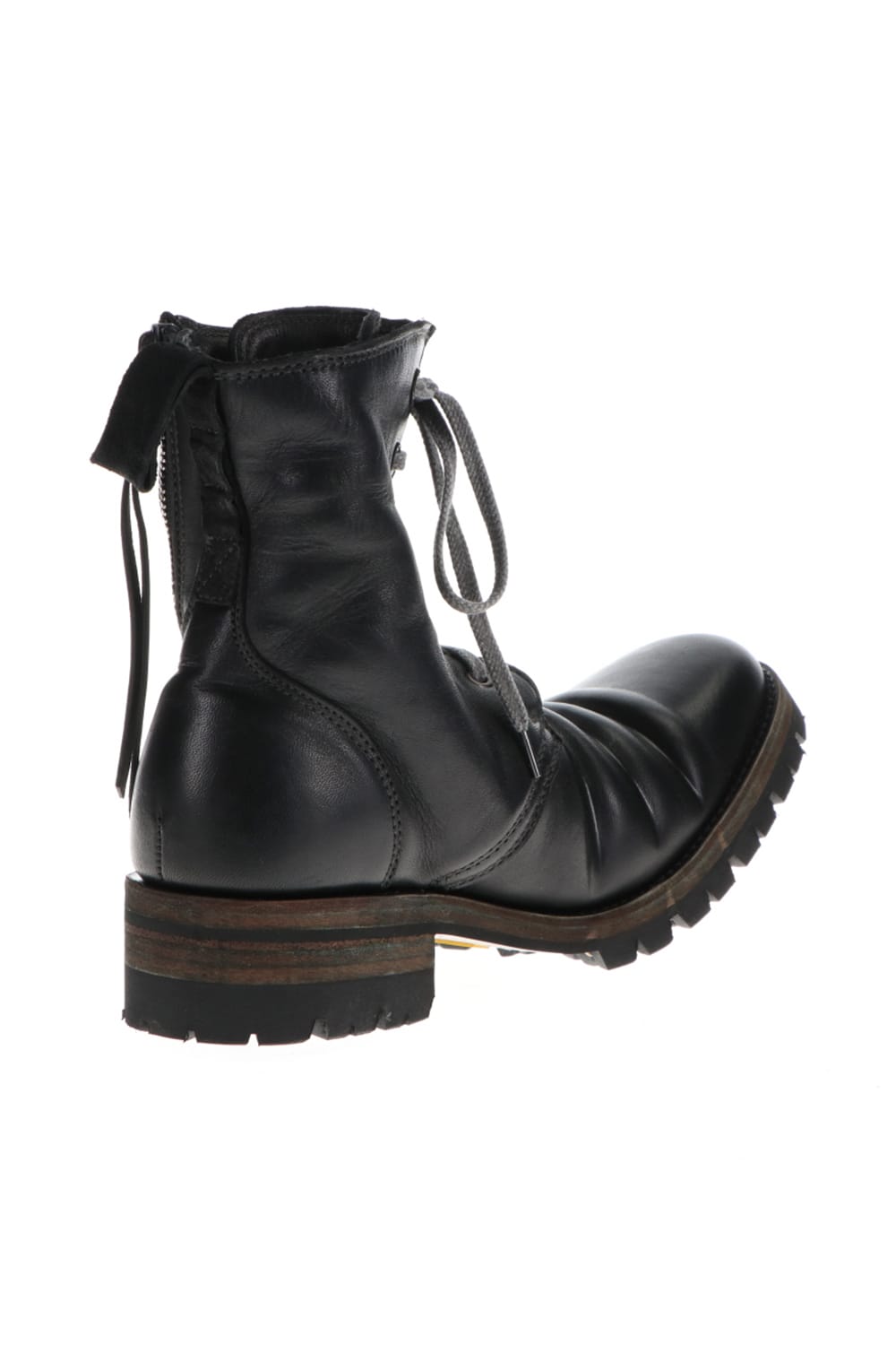 Horse Leather Lace-Up Combat Boots Black