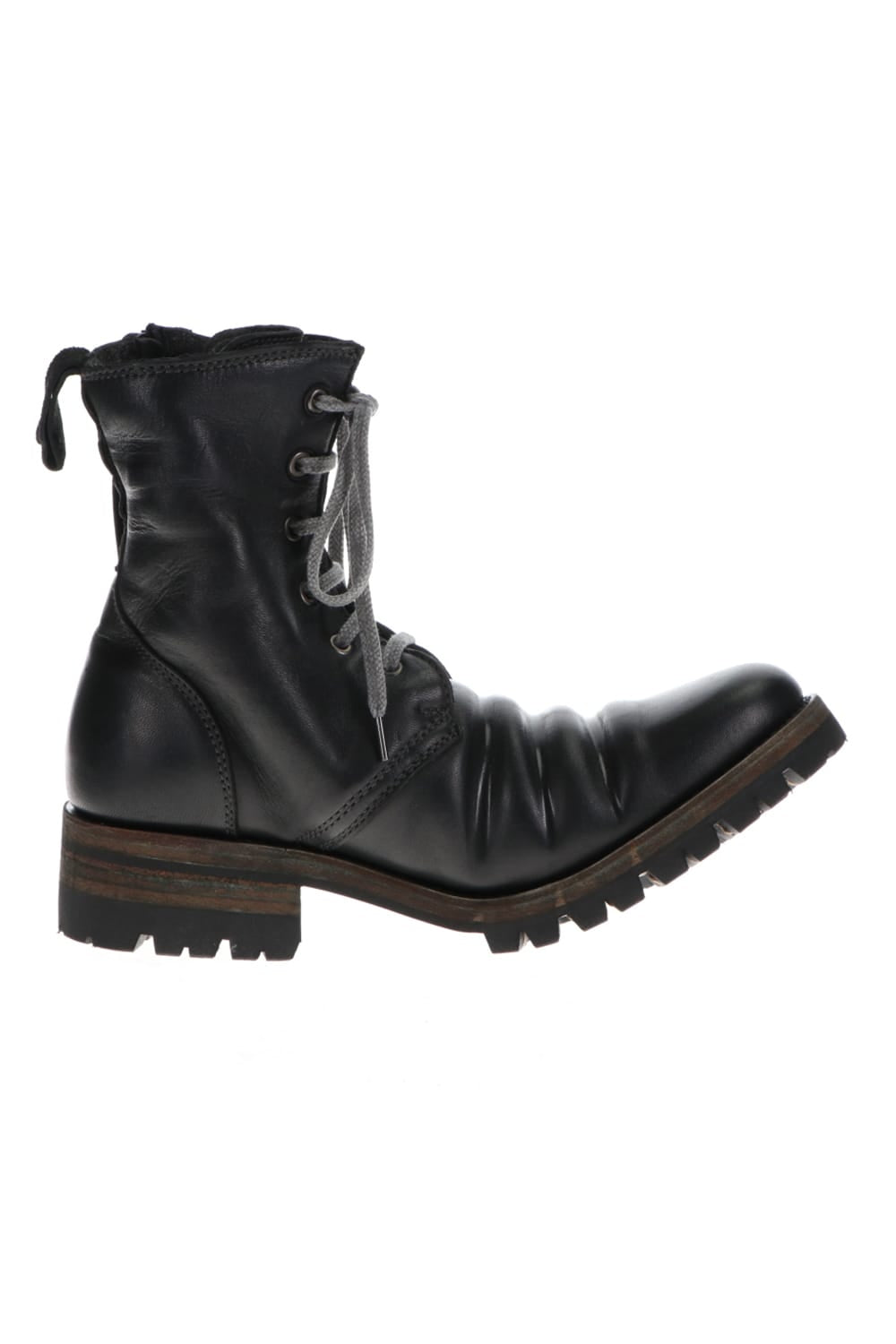 Horse Leather Lace-Up Combat Boots Black