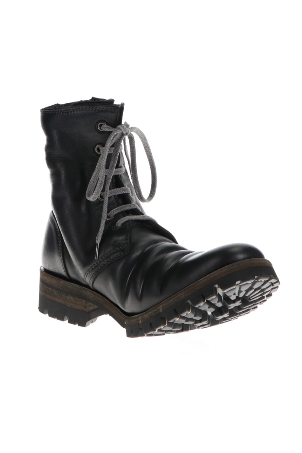 Horse Leather Lace-Up Combat Boots Black